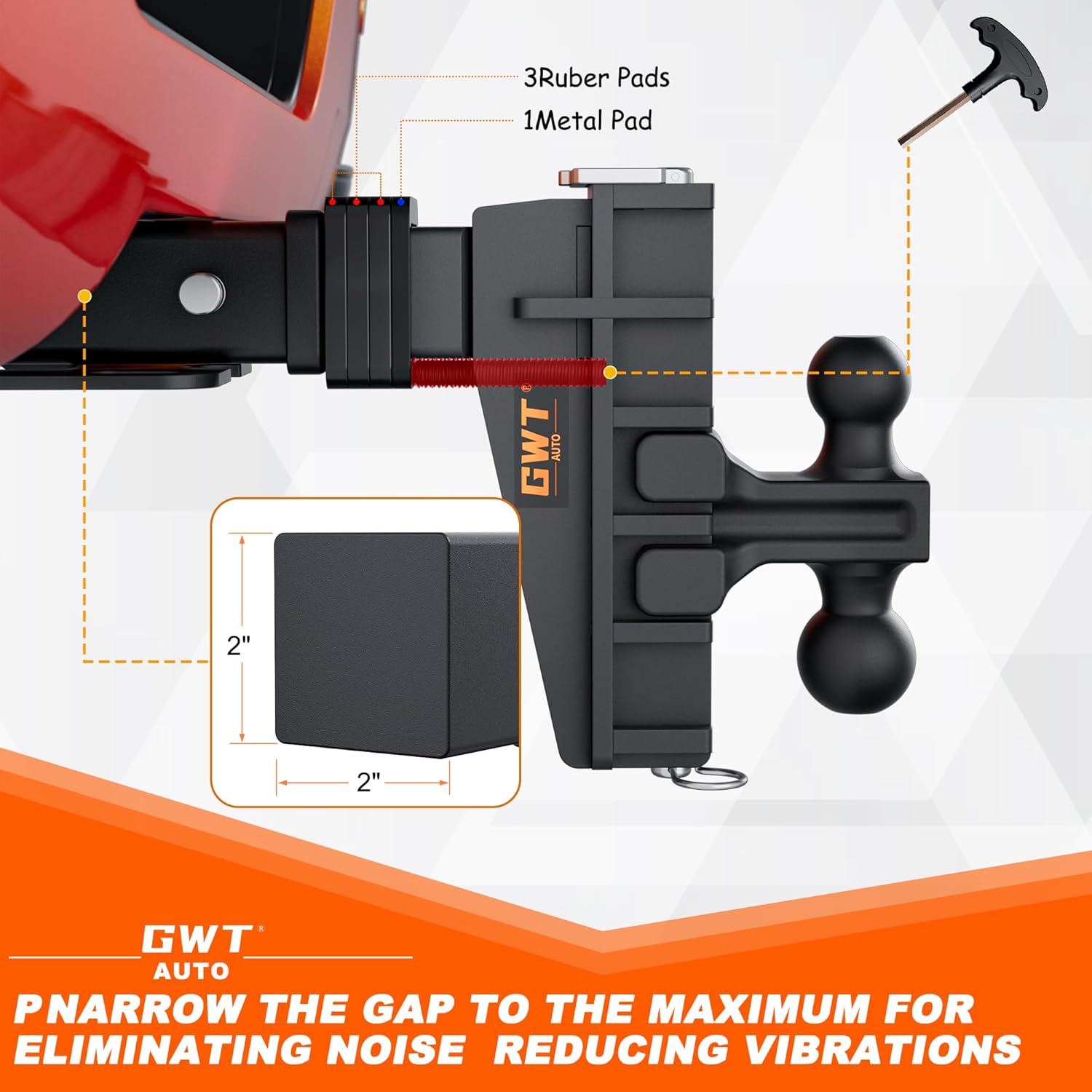 Adjustable Trailer Hitch, 2-Inch Receiver, 6-Inch Drop/Rise, 25,000 lbs GTW V5090