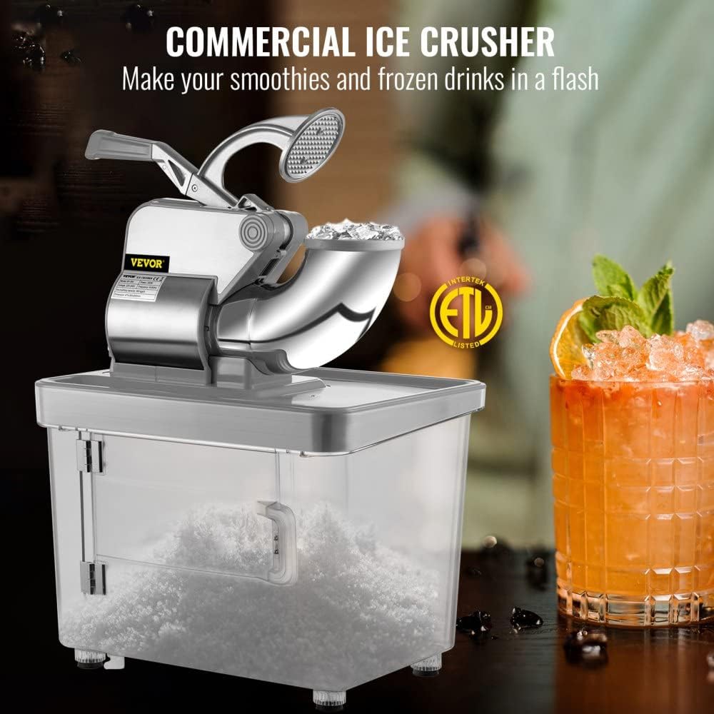 Commercial Electric Snow Cone Machine - Dual Blades, Safety On/Off Switch - 440LBS/H, ETL Approved 300W Stainless Steel Shaved Ice Machine - Perfect for Summer Parties, Events, and Concessions