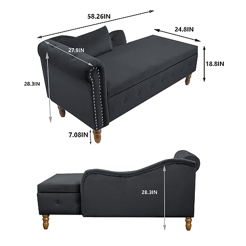 Velvet Lounge Chair with Storage and Pillow for Bedroom K57934