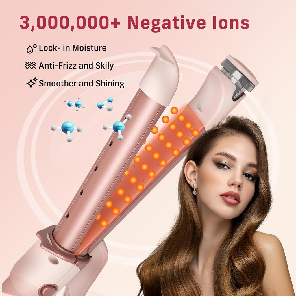 2-in-1 Curler Iron and Steam Hair Straightener, 1" Ceramic Curling Wand with Negative Ions O954466