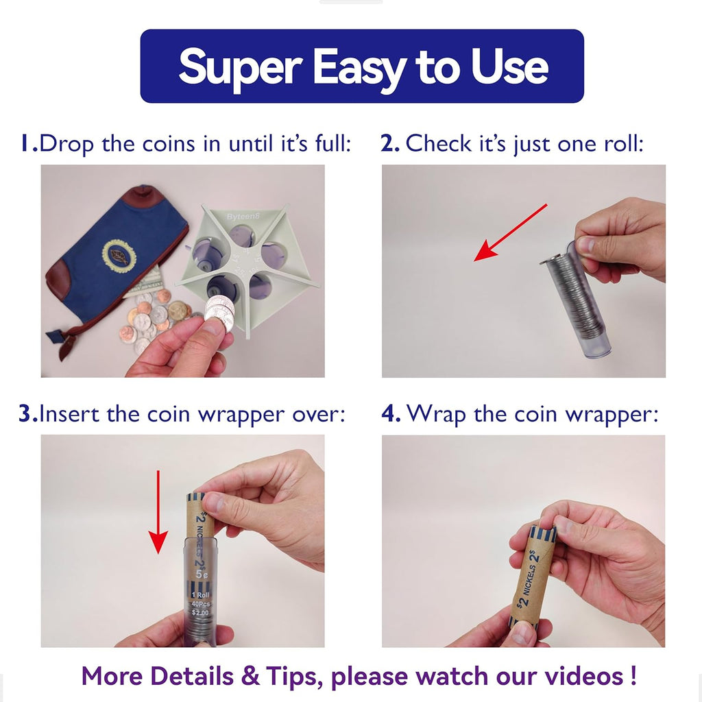 Coin Counter & Sorter Tube for Loose Change Organizer C6438
