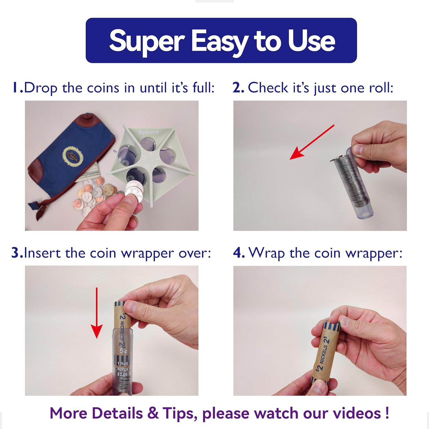 Coin Counter & Sorter Tube for Loose Change Organizer C6438