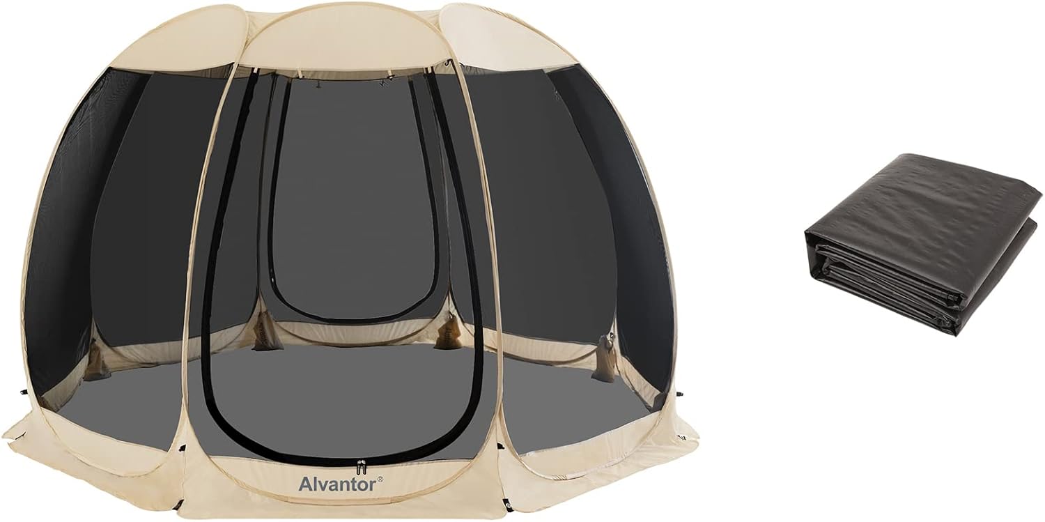 Alvantor Screen House Room Camping Tent Outdoor Canopy Dining Gazebo Pop Up Sun Shade Shelter 8 Mesh Walls Not Waterproof Beige 12'x12' Patent