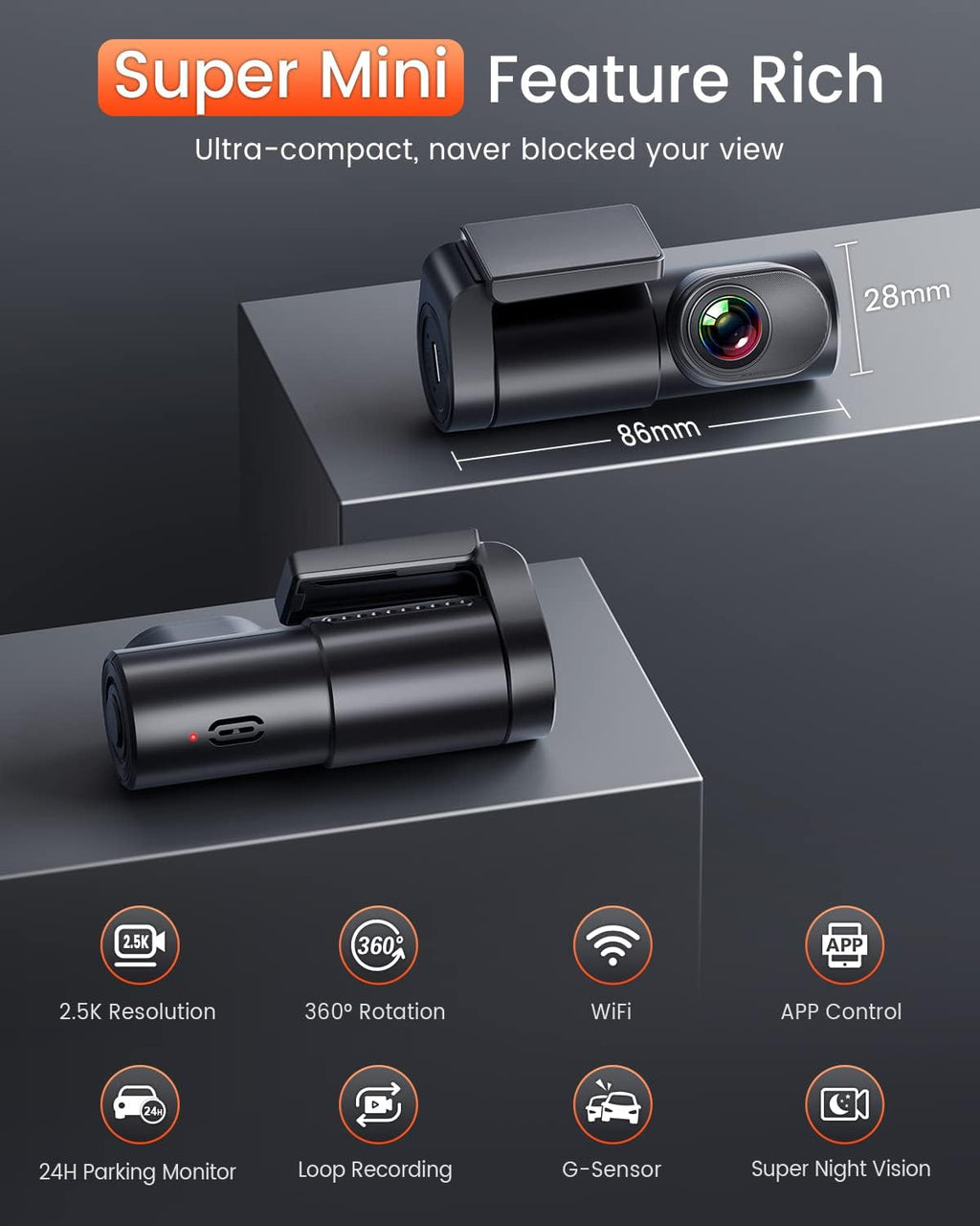 2.5K Front Dash Cam with Night Vision and Parking Mode K233036