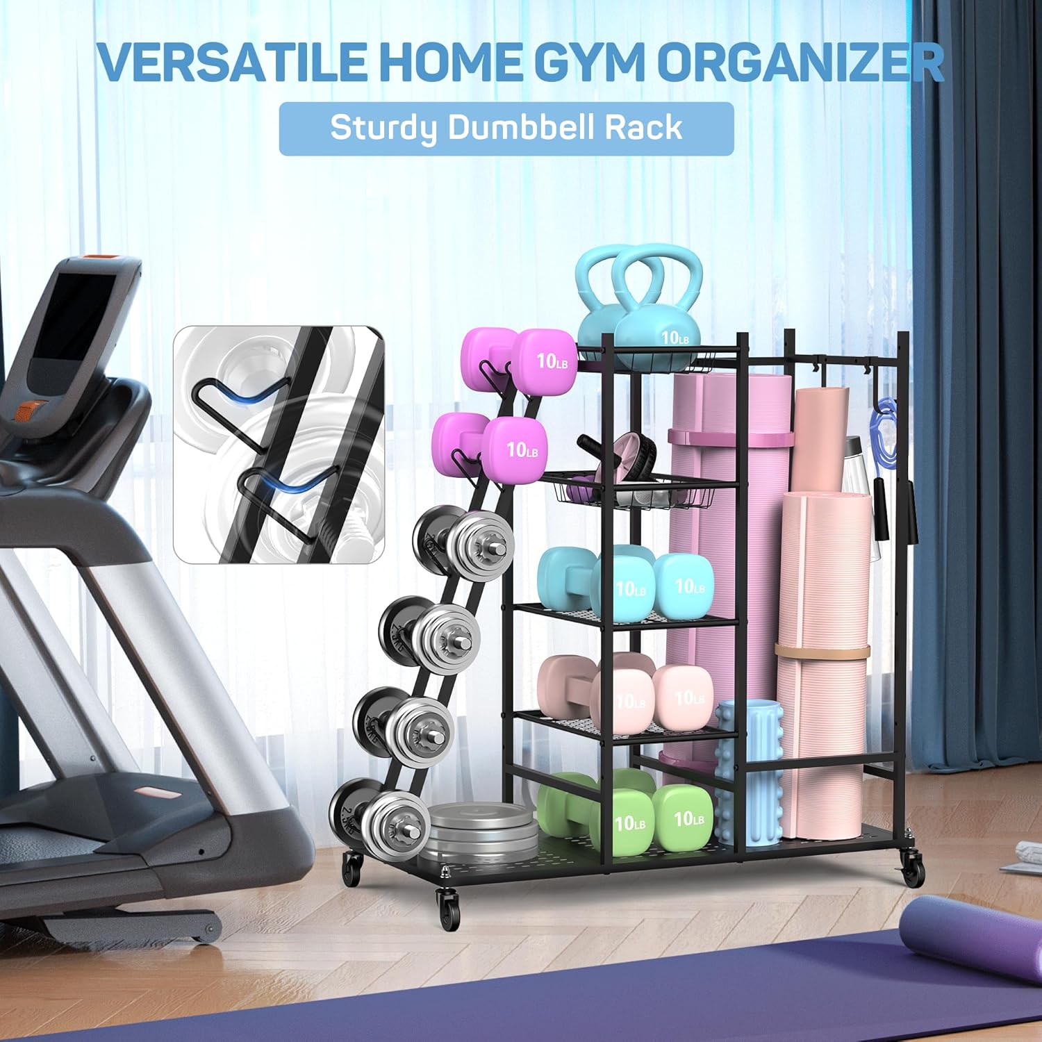 Weight Rack for Dumbbells, Home Gym Storage for Yoga Mat Kettlebells and Gym Equipment N408