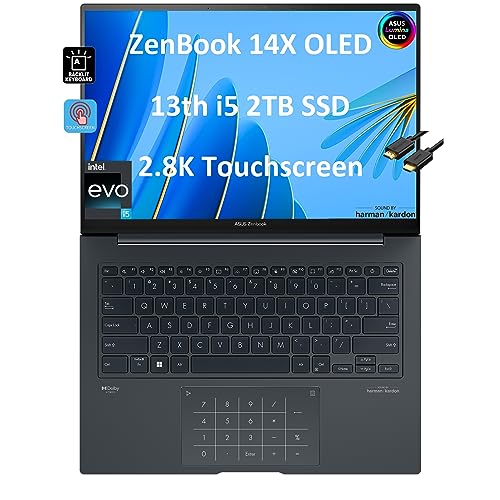 Asus ZenBook 14 14X OLED 14.5/inch QHD+(2880x1800)120HzTouchscreen(Intel 13th Gen i5-13500H(Beat i7-1250U),8GB RAM,512GB SSD)Business Laptop,NumberPad,Backlit,Webcam,IST HDMI,Win 11 Home Inkwell Gray