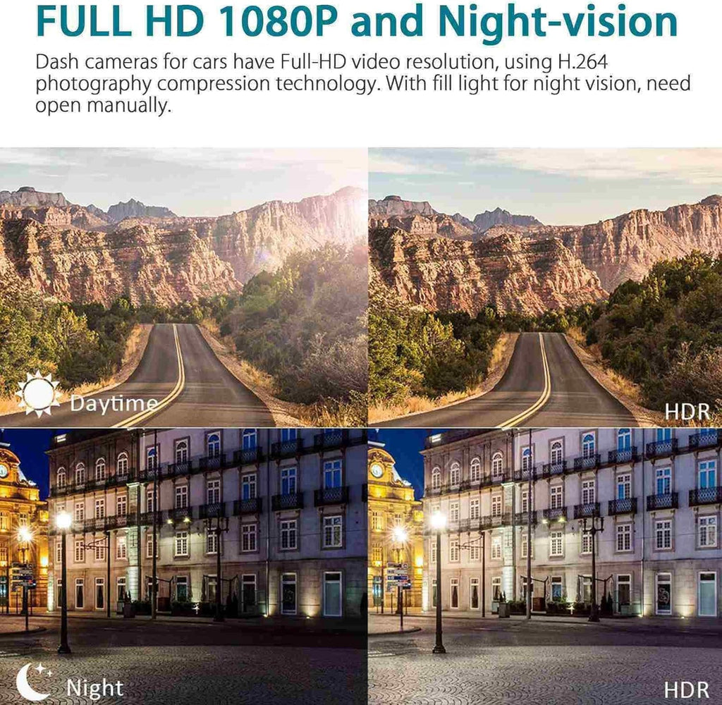 Dash Cam Front and Rear 4 Inch Full HD 170° Wide Angle with Night Vision A87212