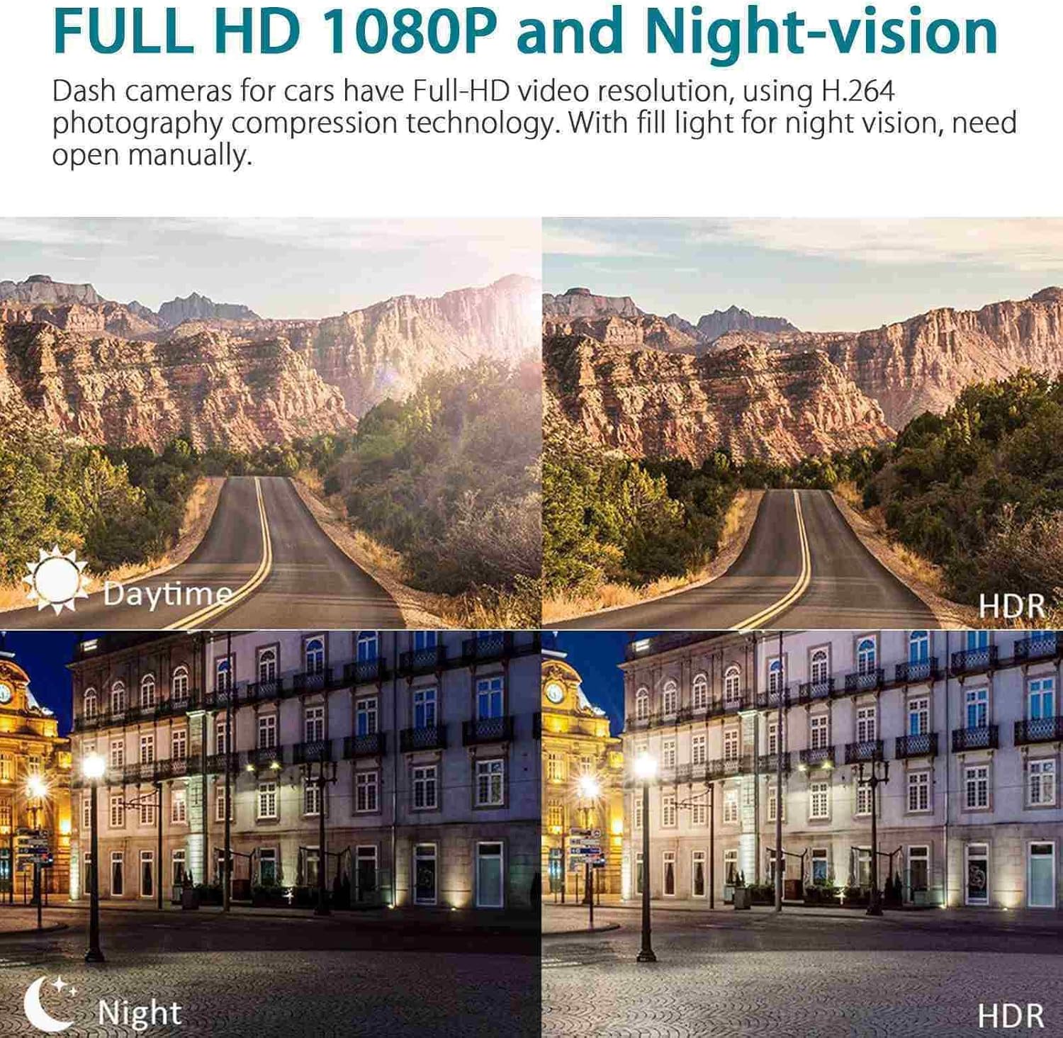 Dash Cam Front and Rear 4 Inch Full HD 170° Wide Angle with Night Vision A87212