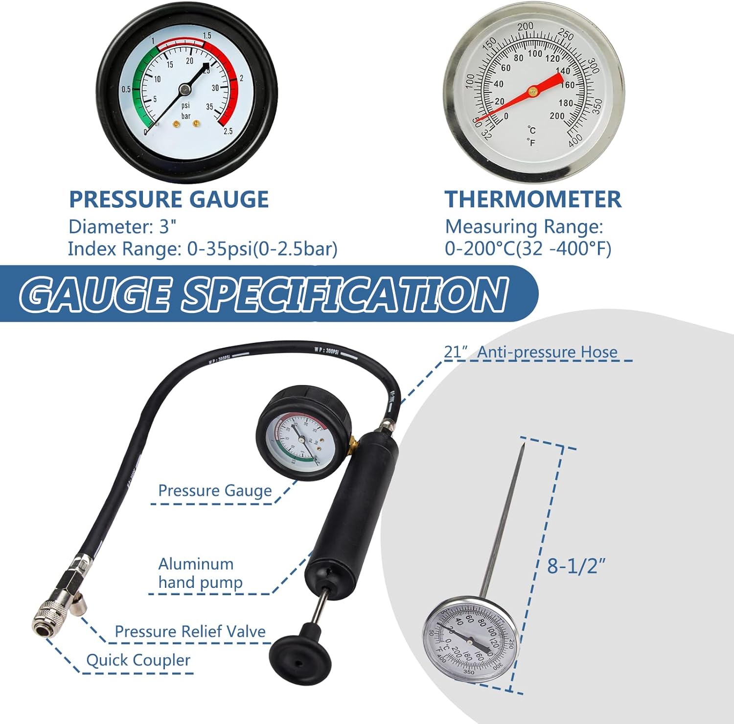Radiator Pressure Tester Kit with Water Tank Adapter for Car Cooling System F369