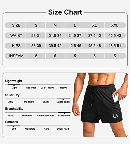 Men's Running Shorts with Zipper Pockets Quick Dry 5" Z842