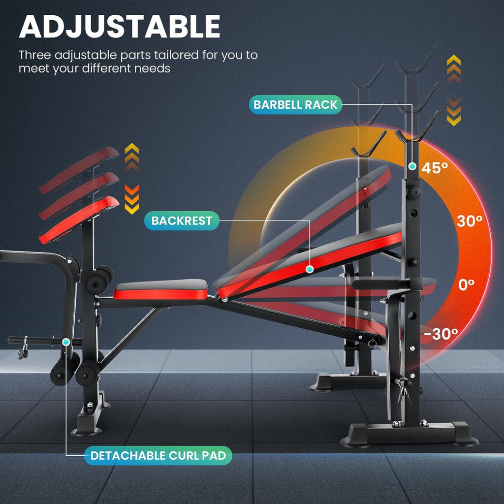 Adjustable Olympic Weight Bench with Preacher Curl and Leg Developer D899135
