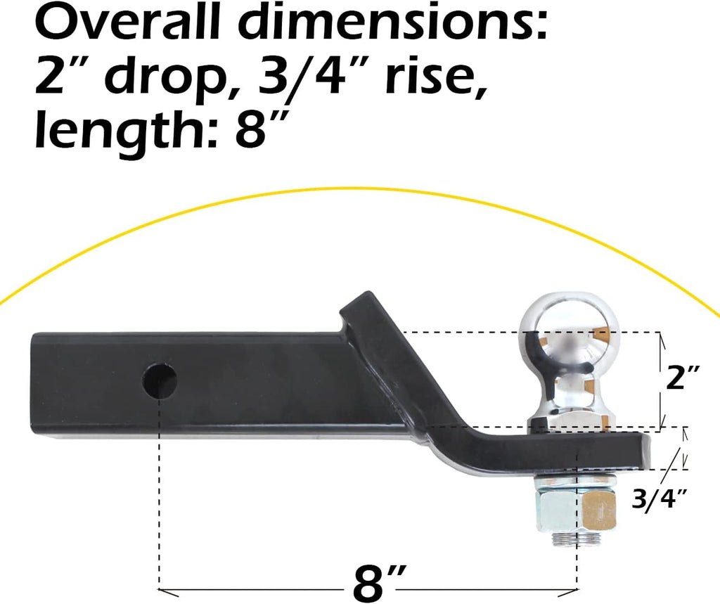 Trailer Hitch Mount with 2 inch Ball and Pin, Fits 2 inch Receiver, 7,500 lbs Capacity O3797