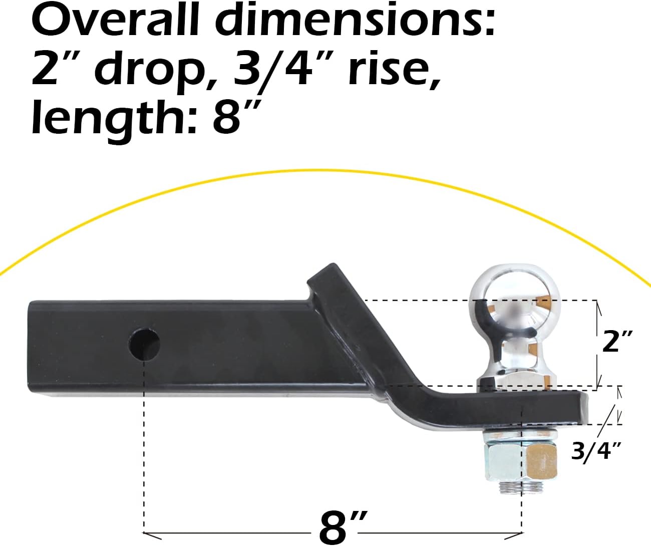 Trailer Hitch Mount with 2 inch Ball and Pin, Fits 2 inch Receiver, 7,500 lbs Capacity O3797