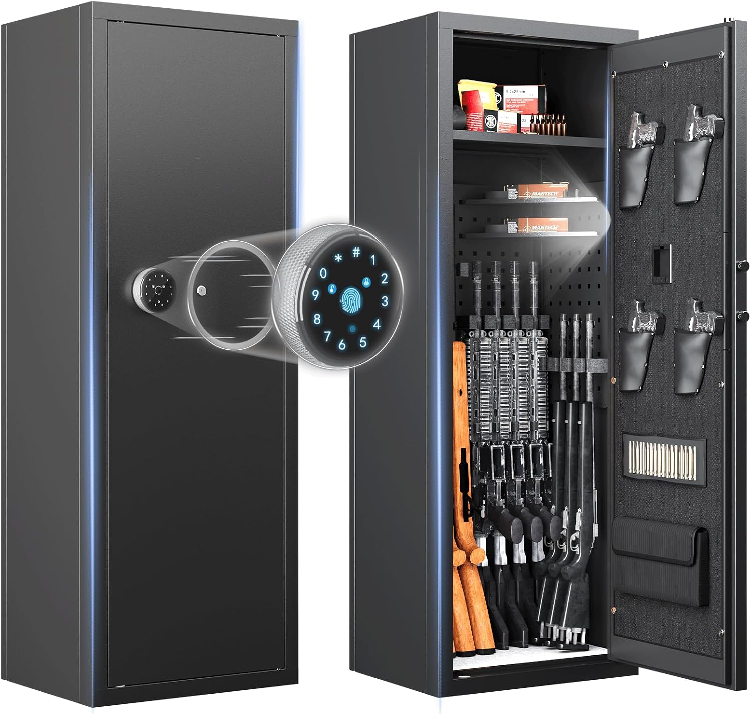 [15-18 Large Gun Safe] Gun Safe, Gun Safe for Rifles and Pistols, Large Rifle Safes for Home, Quick Access Fingerprint Gun Safes & Cabinets, Gun Safes with Removable Shelf & Pistol Storage