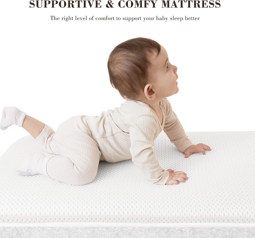 Baby Bassinet, Bedside Sleeper, Easy Folding Crib with Breathable Washable Mattress, 6-Level Adjustable Portable Bassinet for Newborn O524783