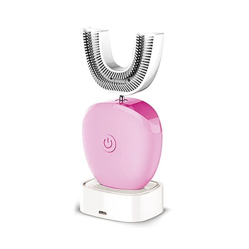 Ultrasonic Electric Toothbrush, U Shaped Automatic Toothbrush for Adults 360° Whole Mouth Toothbrush Whitening Wireless Charging IPX7 Waterproof,Pink