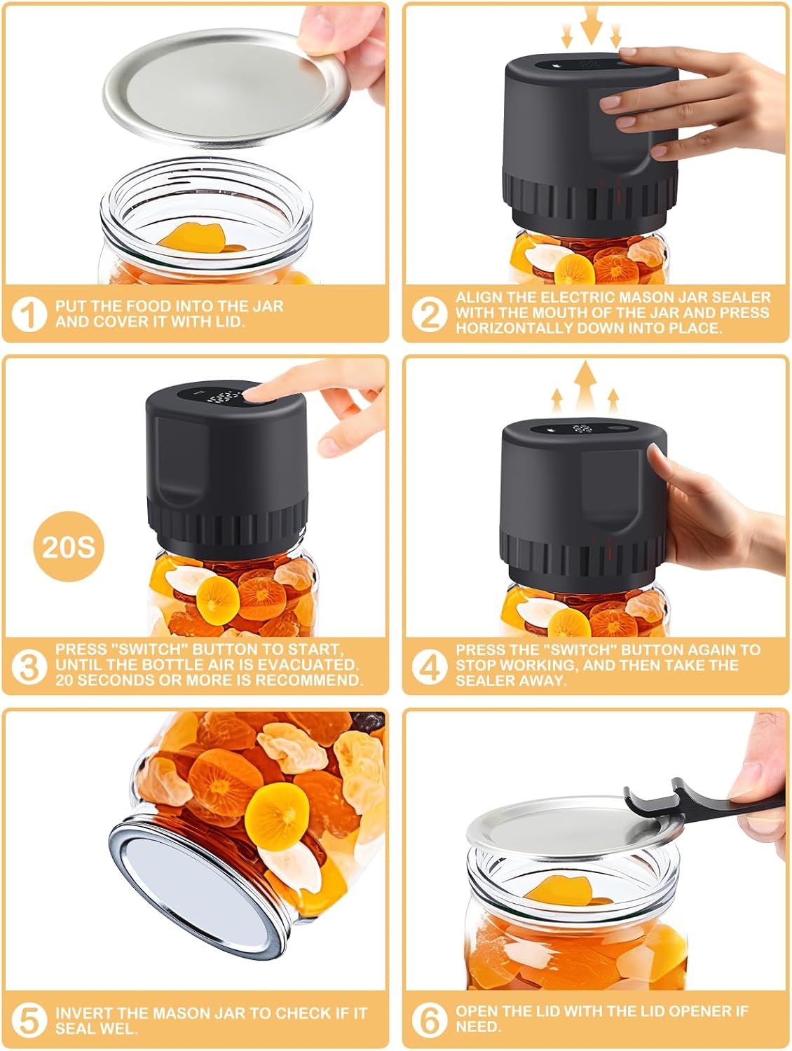 Electric Mason Jar Vacuum Sealer Kit with Wide and Regular Mouth Lids E9333