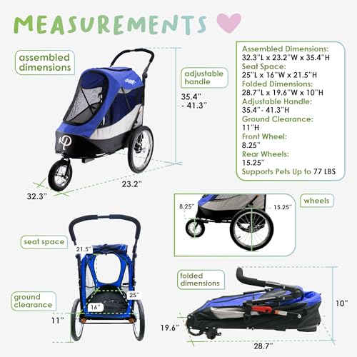Pet Jogger/Stroller and Bike Trailer for Small to Large Dogs, Cats, and Pets, Supports up to 77LBS C367666