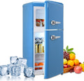 Compact Refrigerator Double Door Mini Fridge with Freezer, 3.5 Cu.ft Mini Refrigerator with 7 Level Adjustable Thermostat for Office, Dorm, Apartment, Blue
