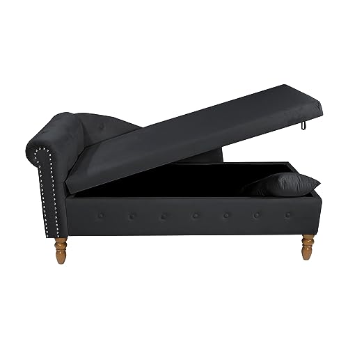 Velvet Lounge Chair with Storage and Pillow for Bedroom K57934