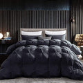 Luxurious All-Season Goose Down Feather Fiber Comforter Queen Size Duvet Insert, Premium White Solid Plain Design, Premium Baffle Box, 100% Egyptian Cotton, 70 oz Fill Weight