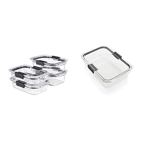 Rubbermaid Brilliance Glass Food Storage Containers Set (4 containers + 4 lids) and Large 9.6 Cup Container