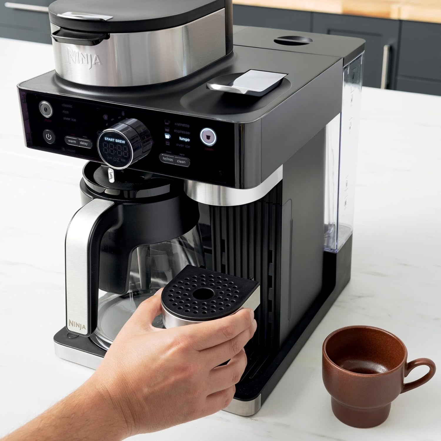 Espresso & Coffee Barista System with Ristretto Function, Single-Serve & 12-Cup Carafe, Built-in Frother A553936