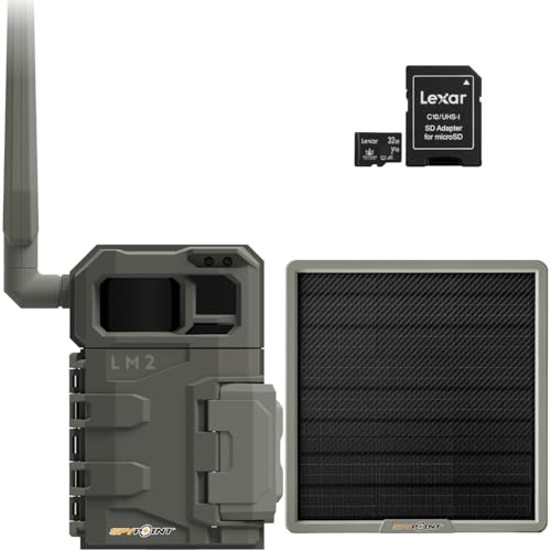 SPYPOINT LM2 Cellular Trail Camera - 20MP Photos, Infrared Game Night Vision Photos, 90' Flash & Detection Range, 0.5S Trigger Speed, with Solar Panel, & 32GB SD Card (Nationwide)