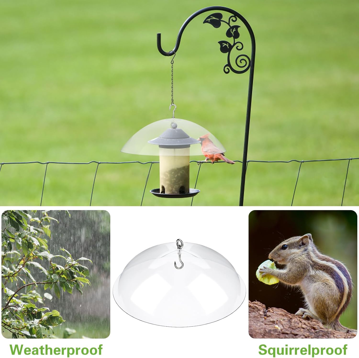 Bird Feeder Protective Dome Cover with Chains for Outdoor Hanging R555