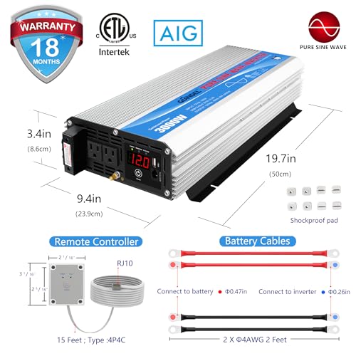 2200W Pure Sine Wave Power Inverter 12V to 110V AC with Solar Charge Control O250623