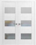 VDOMDOORS Solid French Double Doors 36 x 80 inches Opaque Glass/Sete 6003 White Silk/Wood Solid Panel Frame/Closet Bedroom Modern Doors