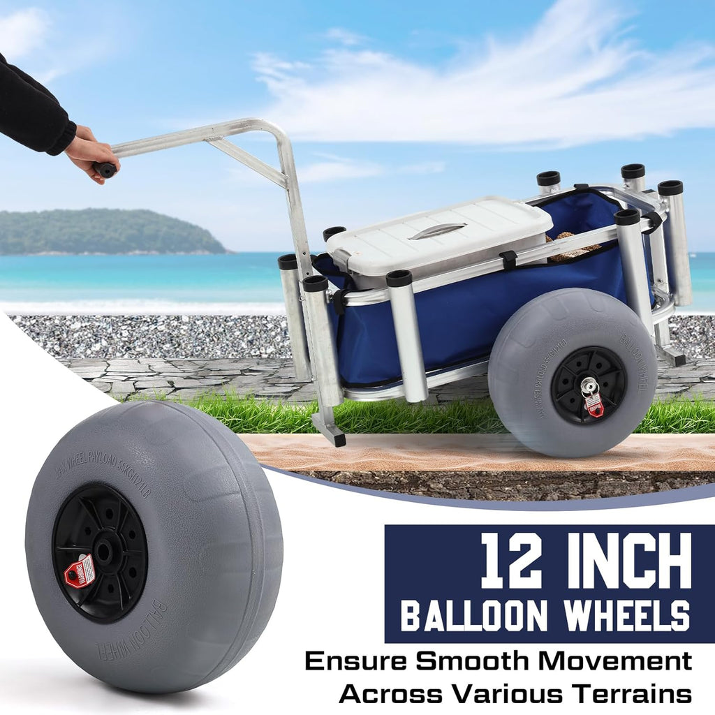 Beach Fishing Cart with Balloon Wheels, Heavy Duty Aluminum, Large Basket S26648