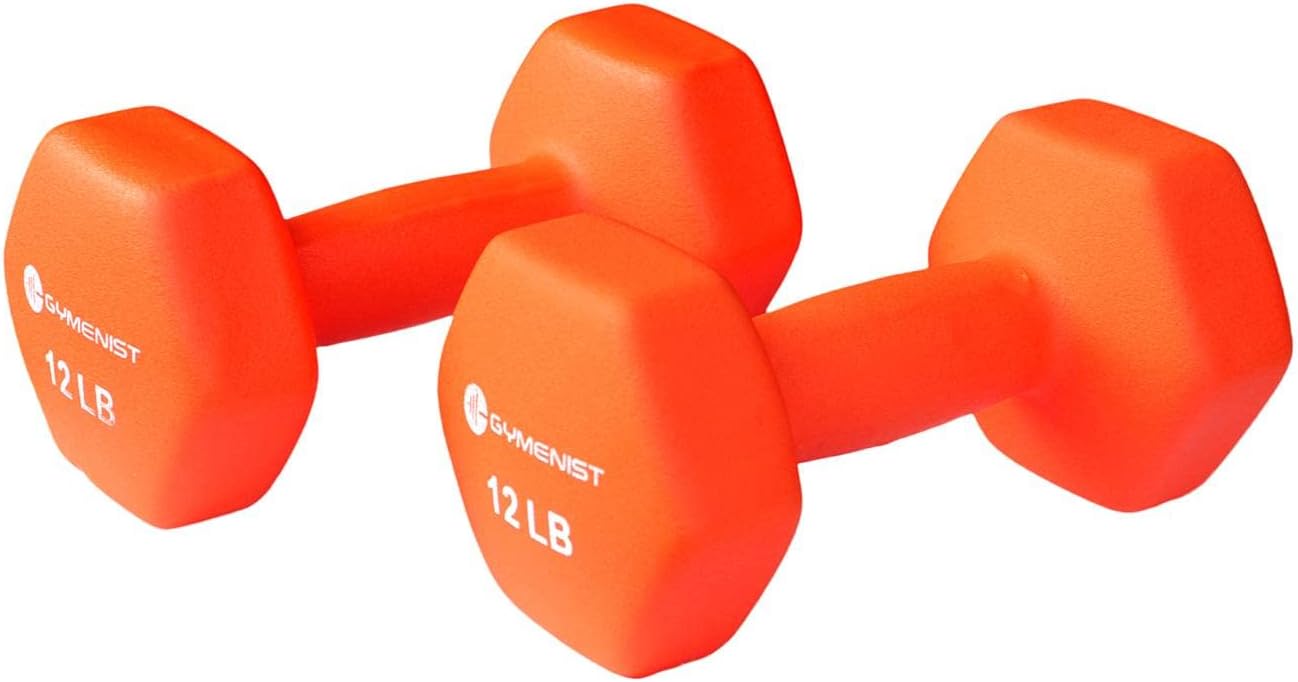 GYMENIST Pair of Dumbbells Set of 2 Soft Non Slip Grip Dumbbells Pair Covered with Neoprene (12 LB) (G306-12)