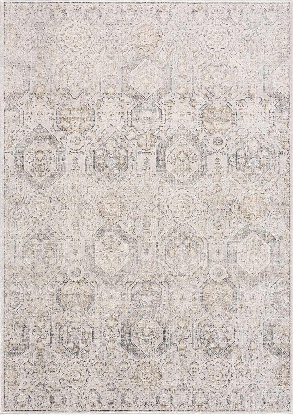 Moroccan Farmhouse Area Rug - Boho Vintage Distressed - Beige Gray Brown Cream H285