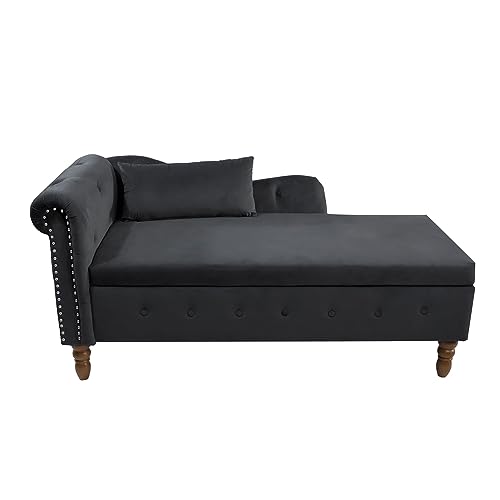 Velvet Lounge Chair with Storage and Pillow for Bedroom K57934