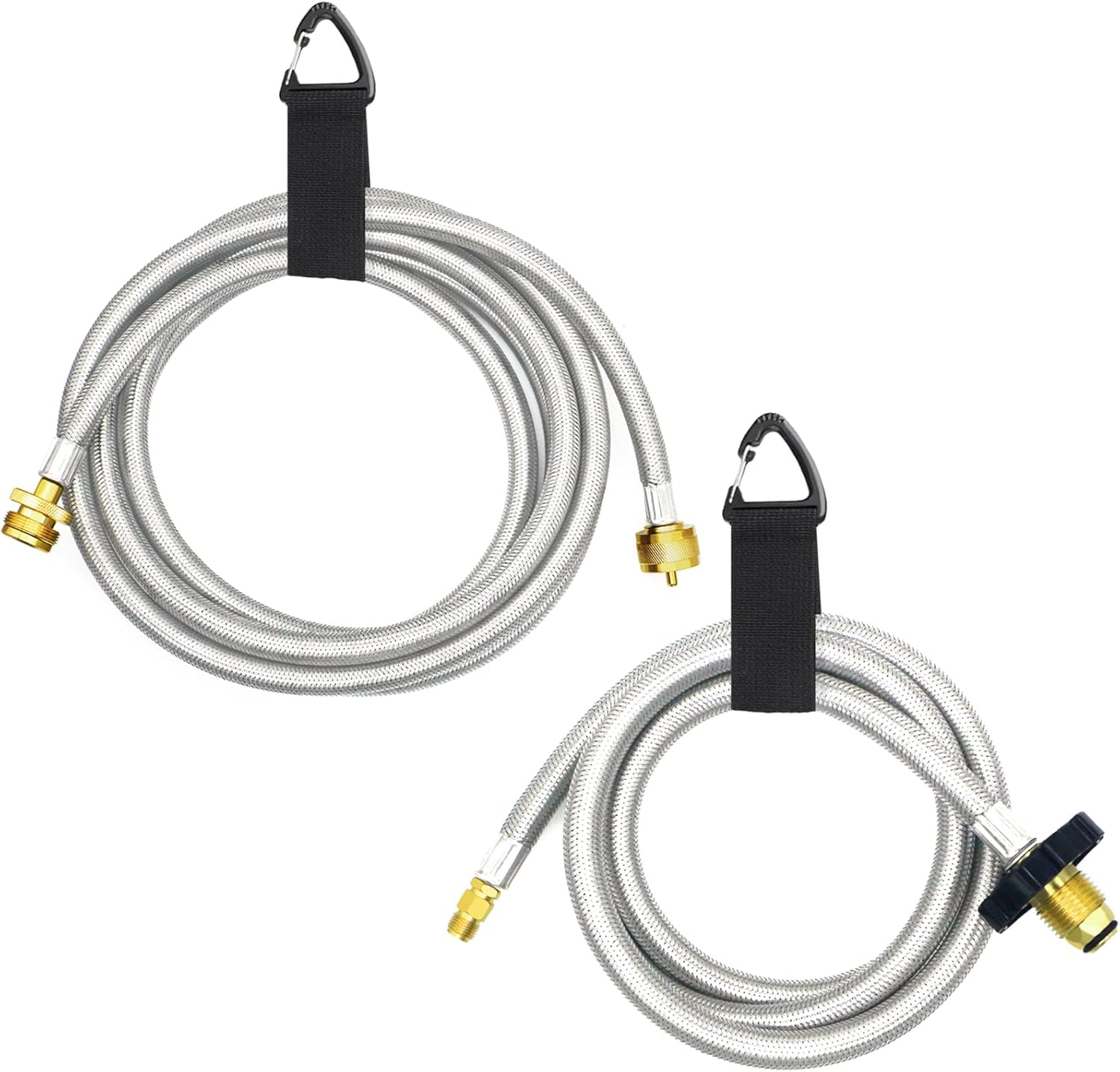 Propane Brass 4 Port Tee Kit with 5FT and 12FT Stainless Braided Hoses L58566