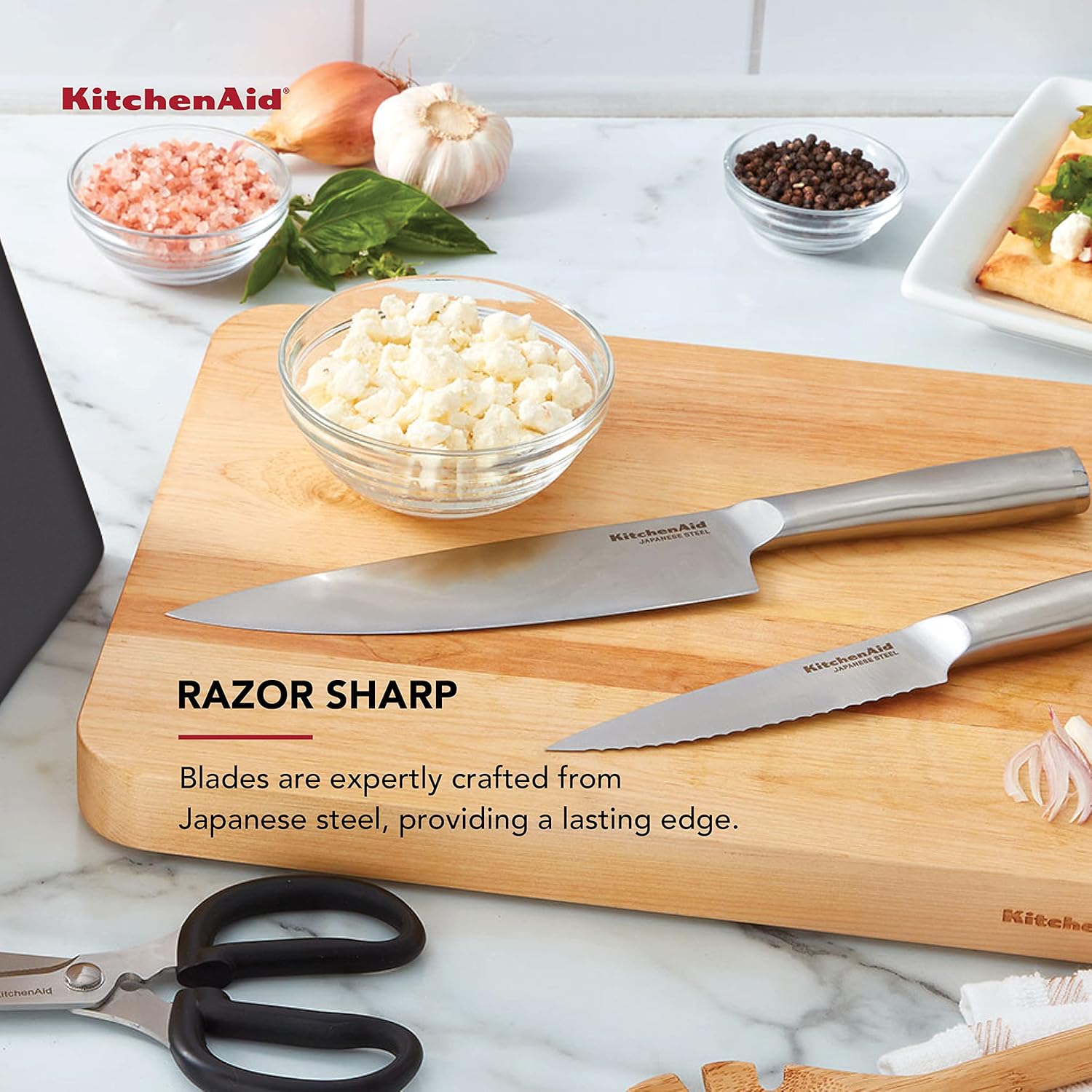 Stainless Steel Knife Block Set with Built-in Sharpener, 14 Piece, Black T264977