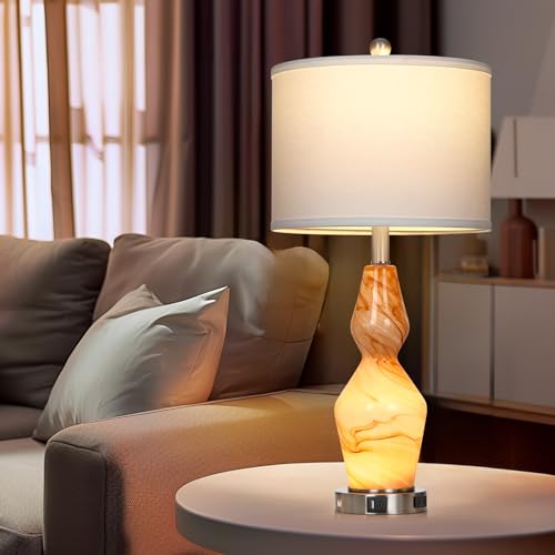 Glass Table Lamps Set of 2, 3-Way Dimmable Touch Control with USB Ports N2775