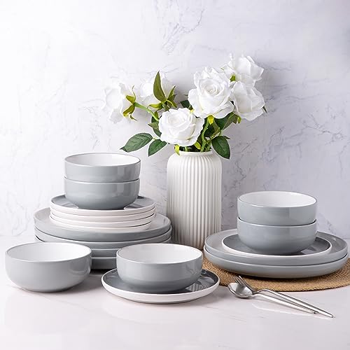 Ceramic Dinnerware Sets for 6, 18-Piece Stoneware Plates and Bowls Sets, White Chip and Scratch Resistant Dishes, Dishwasher & Microwave Safe