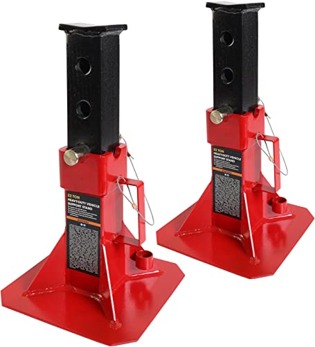 Torin ATZ120005B Heavy Duty Pin Style Adjustable Height Automotive Jack Stands, 12 Ton (26,400 lb) Capacity, Red, 1 Pair