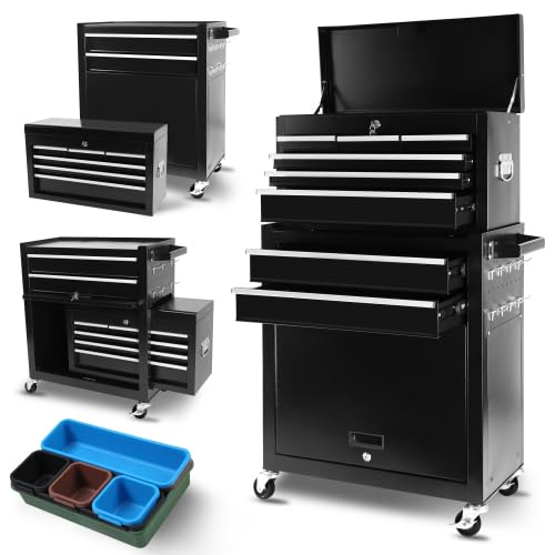 Rolling Tool Chest, 5-Drawer Rolling Tool Storage Cabinet with Detachable Top Tool Box, Liner, Universal Lockable Wheels, Adjustable Shelf, Locking Mechanism,Tool Cart for Garage Workshop