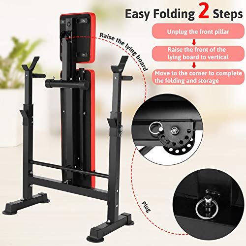 Adjustable Weight Bench with Squat Rack, Foldable Home Gym Equipment L854