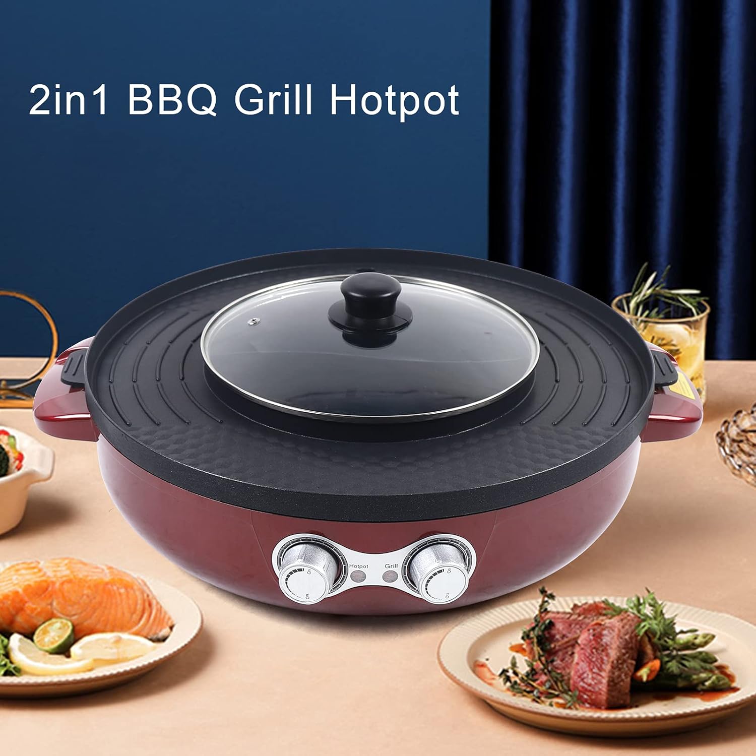 2 in 1 Electric Grill and Hot Pot with Dual Temp Control H3114