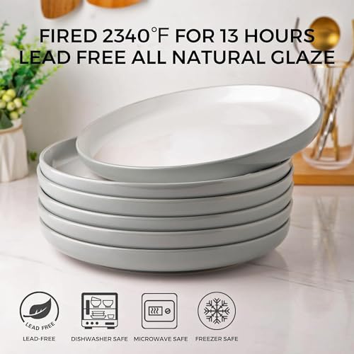 18-Piece Ceramic Dinnerware Set for 6, White Stoneware Plates and Bowls, Dishwasher Safe U868