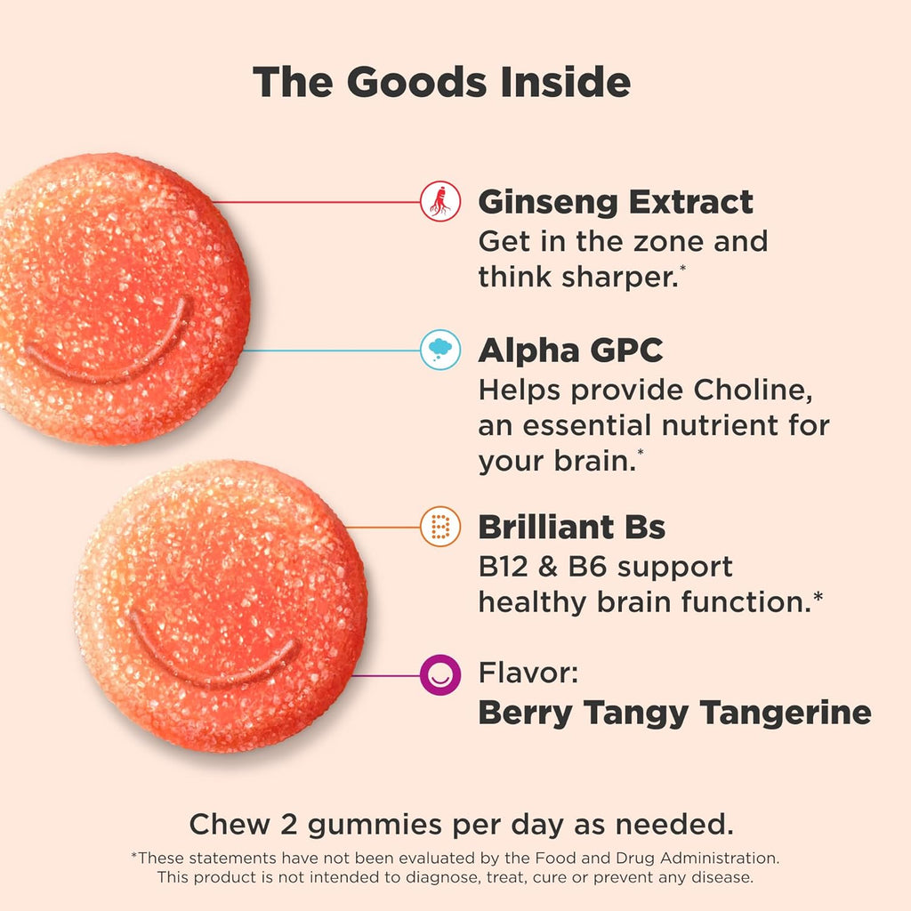 Laser Focus Gummy with Ginseng, Alpha GPC, B Vitamins, Berry Tangerine I156