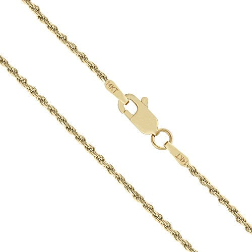 Honolulu Jewelry Company 14K Real Solid Yellow Gold 1mm or 2mm Rope Chain Necklace Lobster Clasp, 16" - 24"