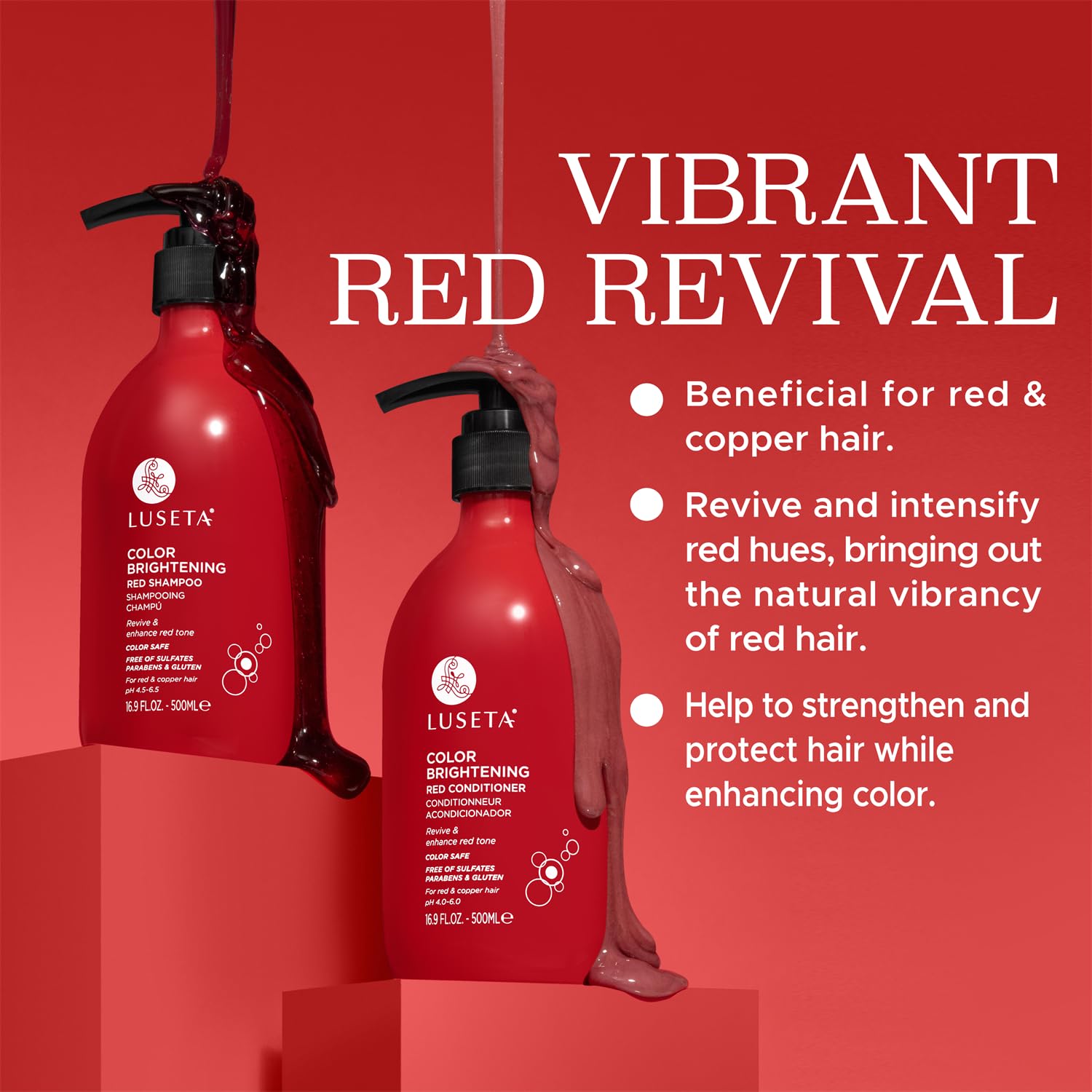 Red Shampoo and Conditioner Set for Color Treated Hair, Sulfate Free, 2 x 16.9oz W505