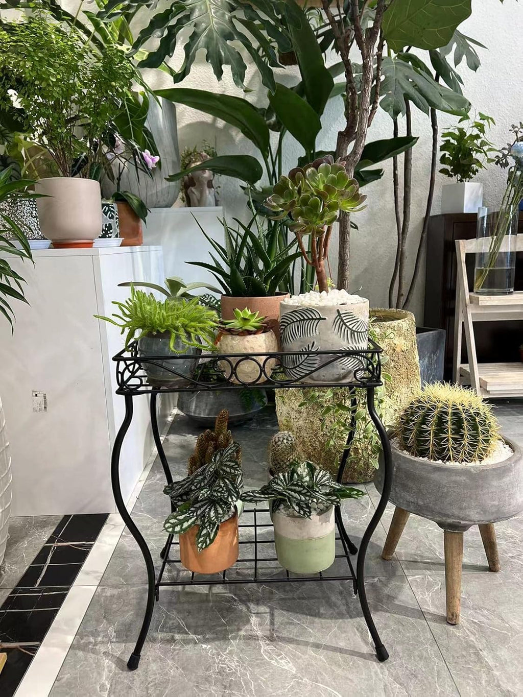 Rectangular Metal Plant Stand Rack for Small Pots, Black G401