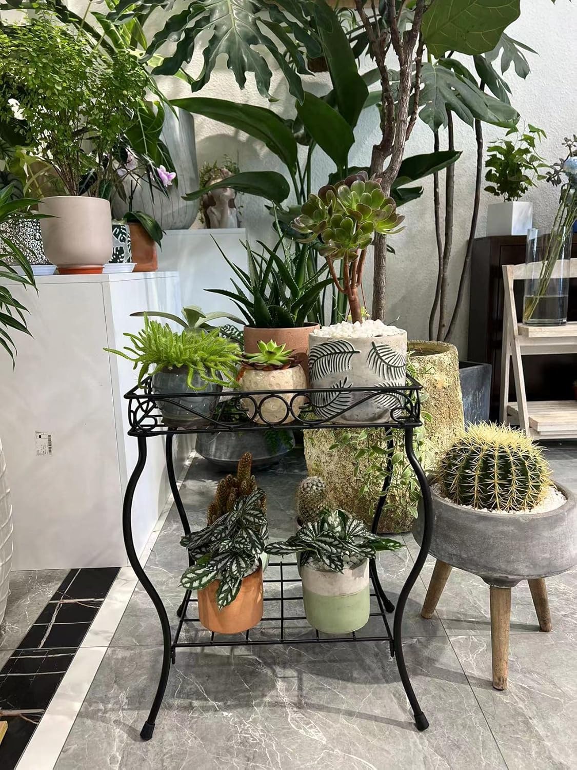 Rectangular Metal Plant Stand Rack for Small Pots, Black G401