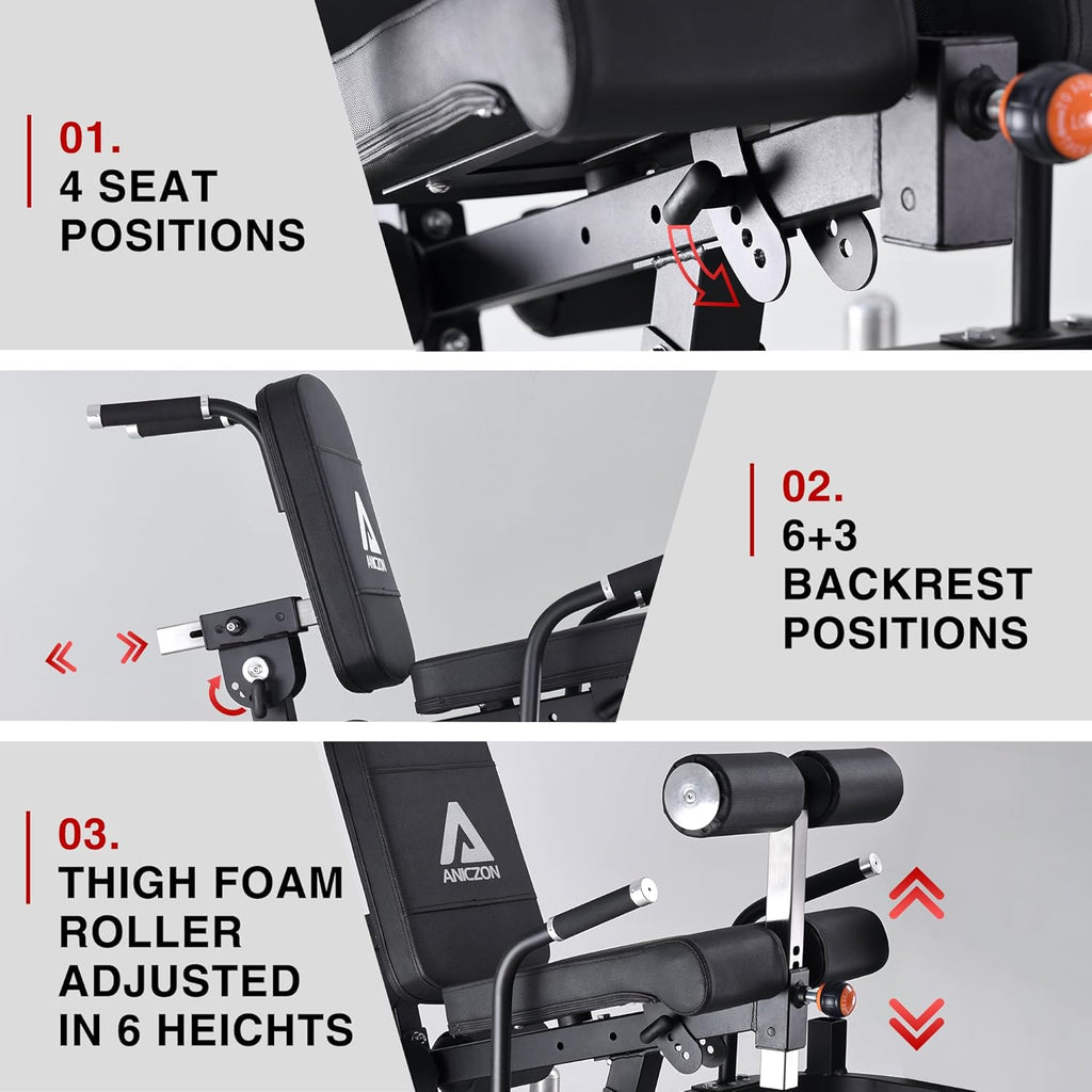 Leg Extension and Curl Machine with Adjustable Seat, Plate Loaded for Home Gym G3230